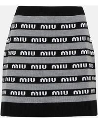 Miu Miu - Logo Jacquard Wool Miniskirt - Lyst