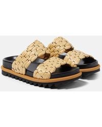 Dries Van Noten - Woven And Raffia And Leather Slides - Lyst