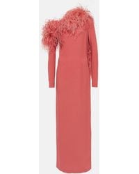 ‎Taller Marmo - Peony Coloured Long Dress With Feathers - Lyst