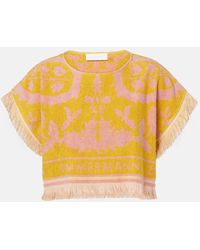 Zimmermann - Wylie Fringed Cotton Terry Crop Top - Lyst