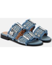 Ganni - Fringed Denim Sandals - Lyst