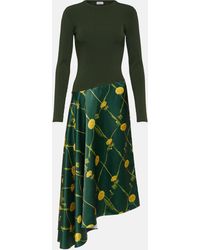 Burberry - Printed Jersey And Satin Midi Dress - Lyst