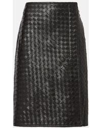 Bottega Veneta - Jupe Midi En Cuir Intrecciato - Lyst
