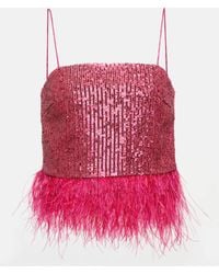 Rebecca Vallance - Missing Hours Sequined Feather-trimmed Crop Top - Lyst