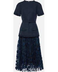 Oscar de la Renta - Wool-blend Tweed And Lace Midi Dress - Lyst