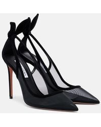 Aquazzura - Bow Tie Suede-Trimmed Mesh Pumps - Lyst