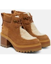 See By Chloé - Shearling-Trimmed Suede Ankle Boots - Lyst