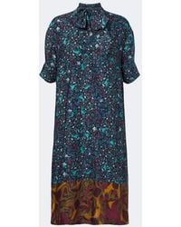 Dries Van Noten - Printed Tie-Neck Midi Dress - Lyst