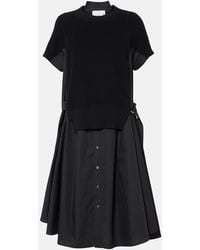 Sacai - Striped Jersey And Poplin Shirt Dress - Lyst