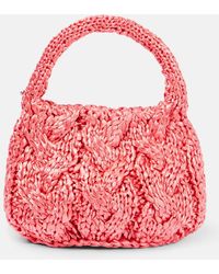 JW Anderson - Cable-Knit Leather-Trimmed Raffia Tote Bag - Lyst