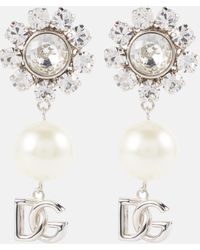 Dolce & Gabbana Pendientes adornados con perlas y logo - Blanco