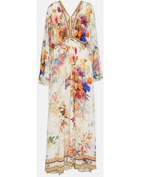 Camilla - Gathered Floral Silk Maxi Dress - Lyst