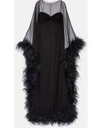 Valentino - Caped Feather-trimmed Silk Gown - Lyst