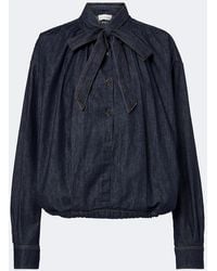 Dries Van Noten - Tie-Neck Denim Blouse - Lyst