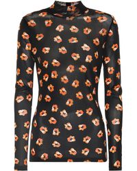 Diane von Furstenberg Remy Oberteil Aus Stretch-tüll Mit Stehkragen Und Paisley-print - Schwarz