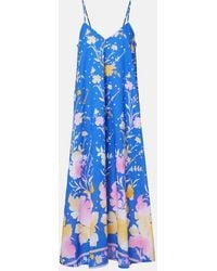 Juliet Dunn - Floral Cotton And Linen Midi Dress - Lyst