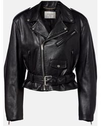 Saint Laurent - Cropped Leather Biker Jacket - Lyst