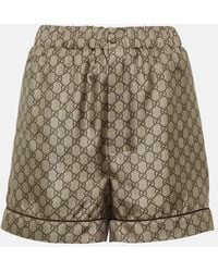 Gucci - Gg Printed Silk Twill Shorts - Lyst