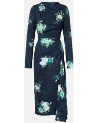 Erdem - Floral Stretch Cady Draped Midi Dress - Lyst