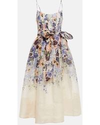Zimmermann - Tama Floral Linen And Silk Midi Dress - Lyst