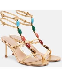 Gianvito Rossi - Embellished Metallic Leather Sandals - Lyst