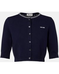 Miu Miu - Logo Cropped Cotton Cardigan - Lyst