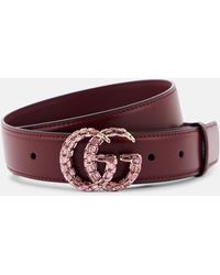 Gucci - Guertel Double G Aus Leder Mit Kristallen - Lyst