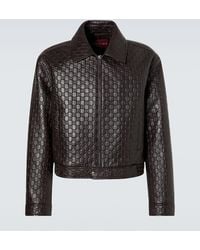 Gucci - Gg Debossed Leather Blouson Jacket - Lyst