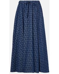 Valentino - Toile Iconographe Denim Midi Skirt - Lyst