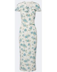 Alessandra Rich - Caped Floral Silk Midi Dress - Lyst