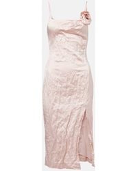 Blumarine - Vestido Midi De Saten Con Aplique Floral - Lyst