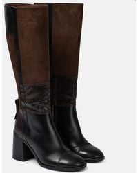 See By Chloé - Patchwork Leather And Suede Knee-high Boots - Lyst