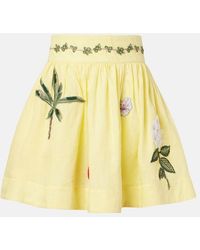Agua Bendita - Nori Floral-Applique Linen Miniskirt - Lyst