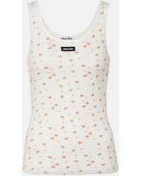 Miu Miu - Floral Cotton Jersey Tank Top - Lyst