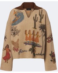 Alanui - Decade Printed Wool And Cotton-Blend Polo Sweater - Lyst
