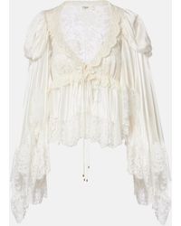 Chloé - Lace-Trimmed Silk Satin Top - Lyst