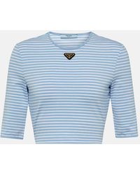 Prada - Striped Cropped T-Shirt - Lyst