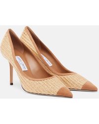 Jimmy Choo - Love Suede-Trimmed Raffia Pumps - Lyst