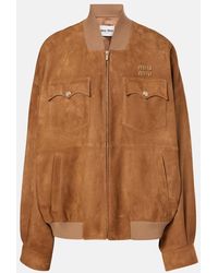 Miu Miu - Chaqueta De Ante Con Logo - Lyst