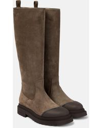Brunello Cucinelli - Embellished Suede Knee-high Boots - Lyst