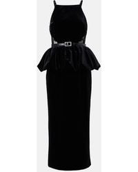 Self-Portrait - Vestido Midi De Terciopelo Con Encaje - Lyst
