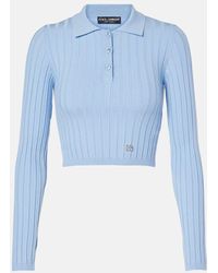 Dolce & Gabbana - Ribbed-Knit Cropped Polo Sweater - Lyst
