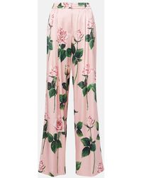 Dolce & Gabbana - Pink Rose Print Stretch Silk Pajama Pants - Lyst