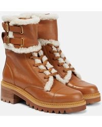 See By Chloé - Schnuerstiefel Mallory aus Leder mit Shearling - Lyst