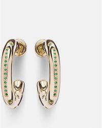 Lauren Rubinski - Peggy 14Kt Hoop Earrings With Emeralds - Lyst