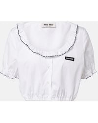 Miu Miu - Scalloped Cotton Poplin Crop Top - Lyst