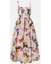Carolina Herrera - Floral Linen And Silk Midi Dress - Lyst