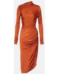 Rick Owens - Svita Ruched Satin Jersey Midi Dress - Lyst