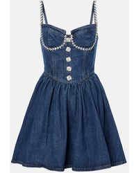 Self-Portrait - Verziertes Minikleid Aus Denim - Lyst