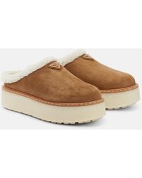 Prada - Evolve Shearling-Lined Suede Platform Mules - Lyst